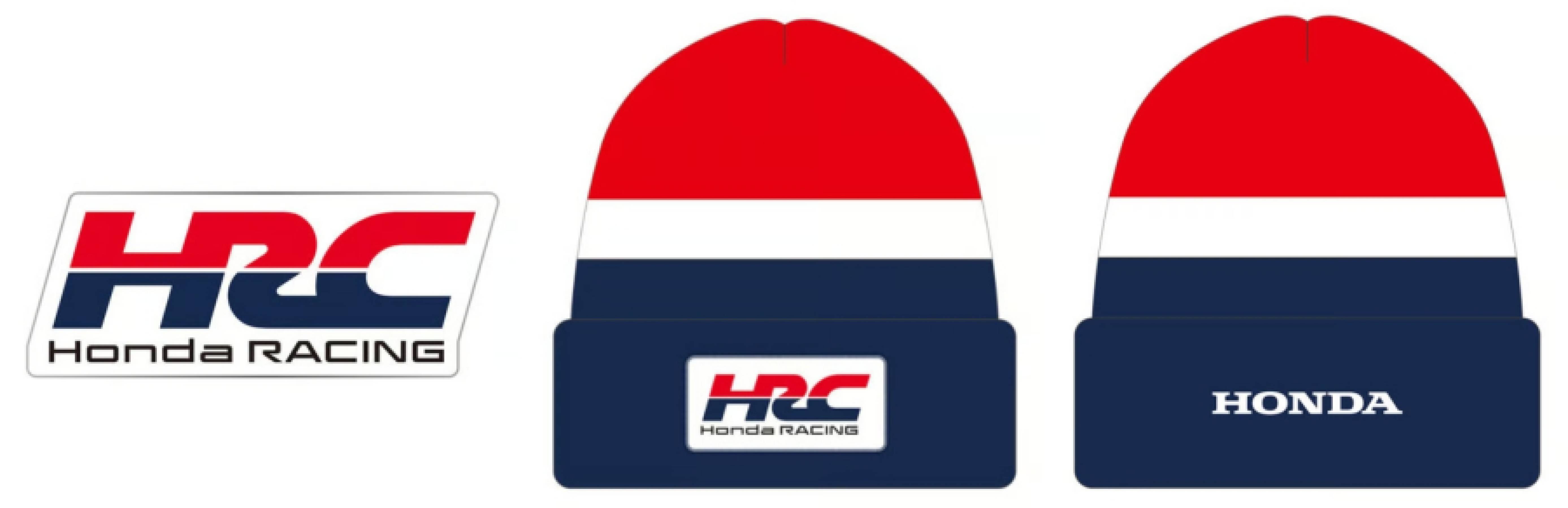 「HRC マグネット」1,500 円(税込)＆「HRC ビーニーCAP(トリコロール)」4,000 円(税込) 