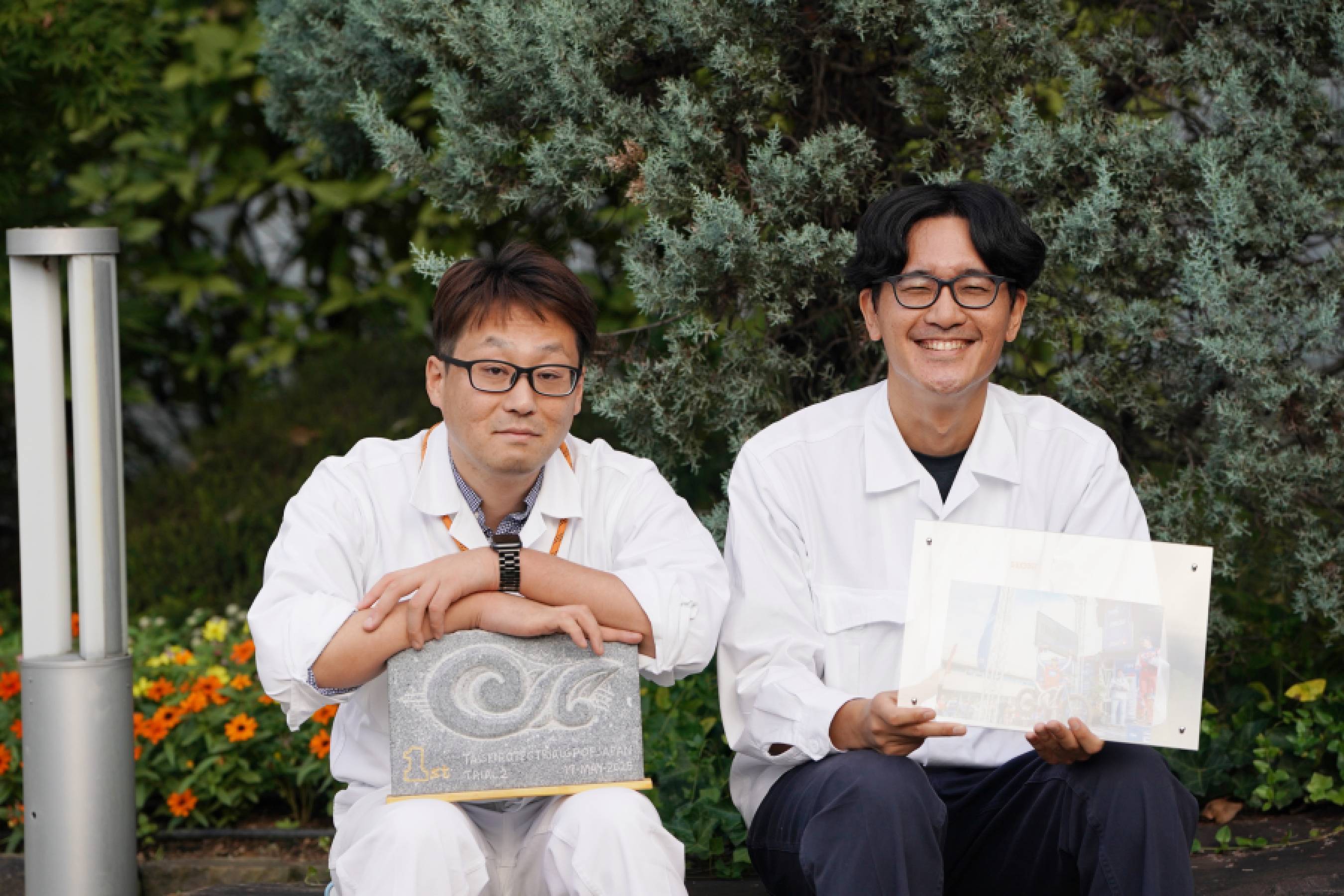 Hiroyuki Akiyoshi (left) and Yusuke Fukao (right) from the Electrification Development Division, Motorcycle and Power Products Eletrification Business Unit