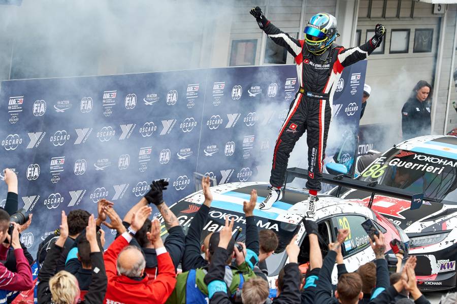 Nestor Girolami celebrates on a Hungaroring weekend where he won two out of three races